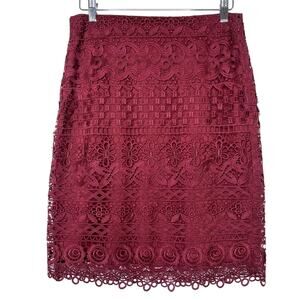 NWT Ann Taylor LOFT Burgundy Eyelet Lace Pencil Skirt Size 6